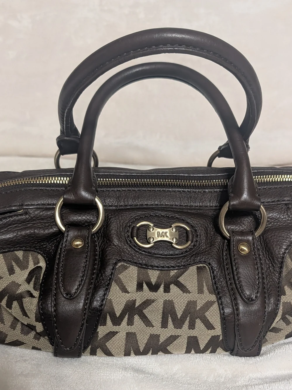Michael Kors Brown and Tan MK Logo Gansevoot Satchel